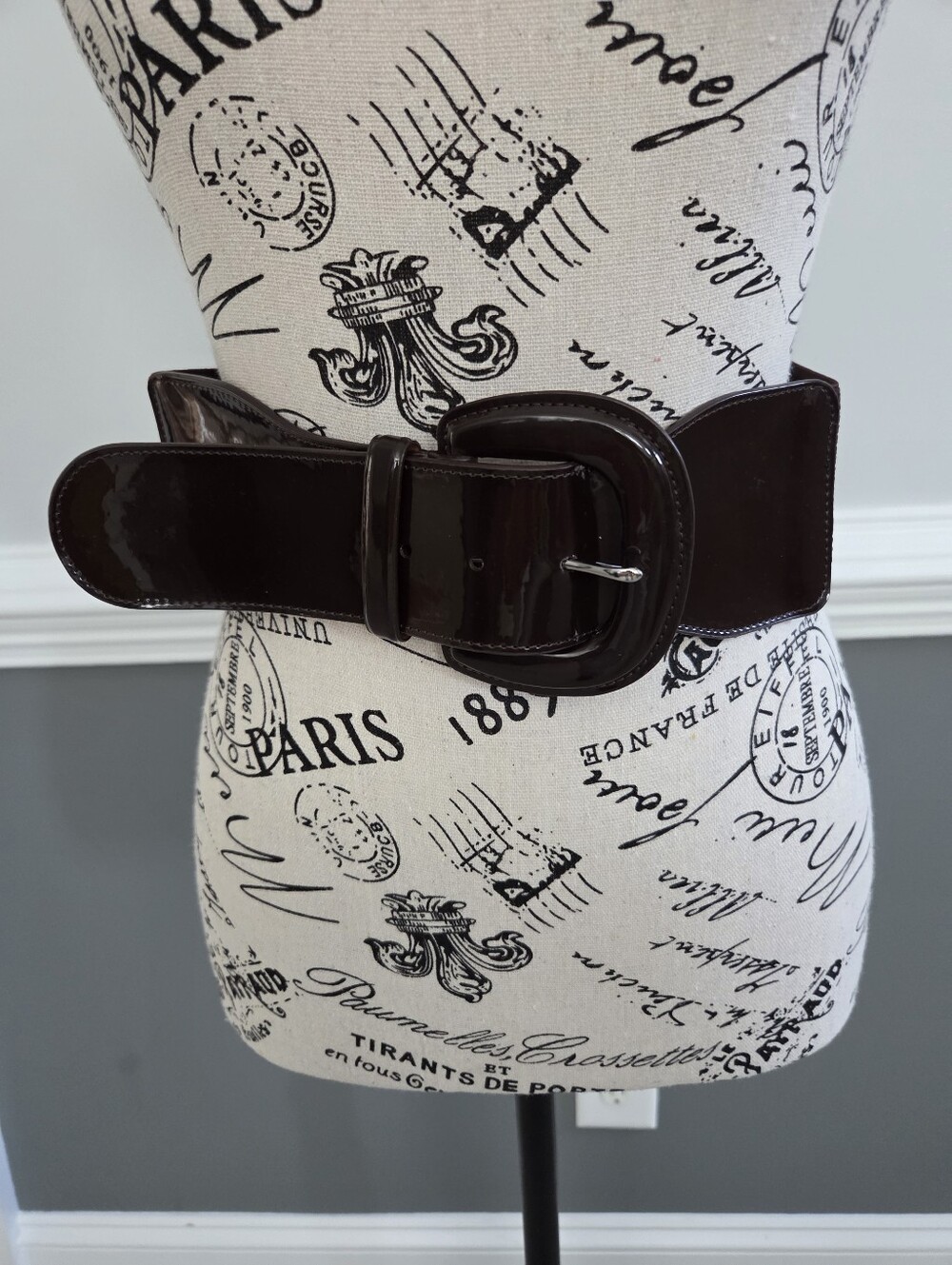 Ralph Lauren Dark Brown Wide Patent Leather/Elastized Belt